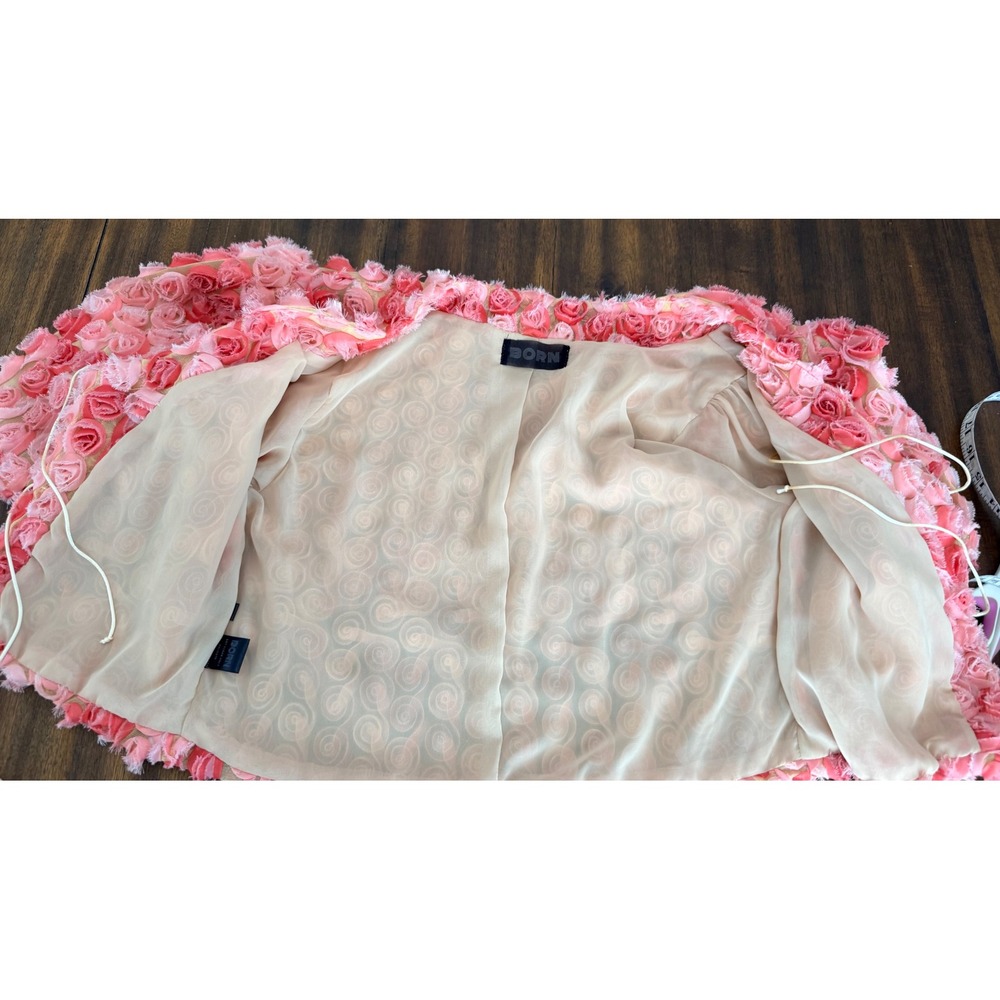 Born Supply XL Pink 3D Rosette Crop Top Tie Front Floral Coquette Blouse cropped - Picture 9 of 14